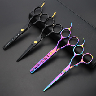 Factory Wholesale Professional Hairdressing Scissors Black 5.5inch Colorful Hair Scissors Flat Teeth Scissors for Thinning and Broken Hair