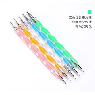 Factory spot nail pen set 5 acrylic double-head drill pen screw rod set point flower needle stick drill pen