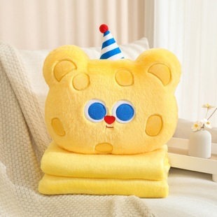 Cartoon Biscuit Bear Plush Pillow Blanket Two-in-One Summer Office Nap Air-conditioning Blanket Sleeping Pillow Cushion