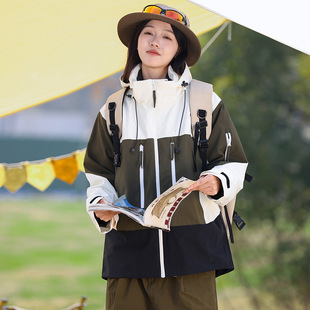 Spring and Autumn Thin Outdoor Pressure Glue Jacket Men's and Women's Two-Open Outdoor Jacket plus size Hooded Windproof Waterproof Jacket