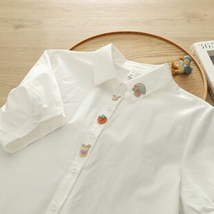 Japanese Style Fresh Style Handmade Decorative Cotton Shirt Half-sleeved Women's 2025 Summer New All-match Short-sleeved Shirt
