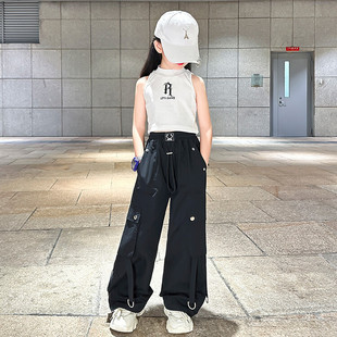 Girls' Workwear Casual Pants Summer 2024 New American Style High Waist Jazz Dance Casual Sports Stylish Pants Children's Wear