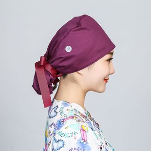 Doctor Nurse cap long hair closed-toe button work cap Asian selling surgical cap solid color printing Ribbon Hospital