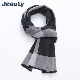 Men's autumn and winter wool blend knitted warm scarf striped plaid scarf high quality male gift wholesale
