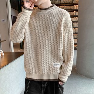 Long-sleeved T-shirt Men's Spring and Autumn New Half-high Collar Knitted Base Shirt Autumn and Winter fleece-lined Top Clothes Inner Wear Autumn Clothes