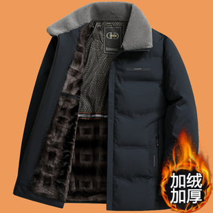Woodpecker Men's Winter Lapel Down Cotton-padded Jacket for Middle-aged Business Short fleece-lined Thickened Wool Collar Warm Jacket for Men