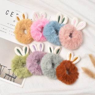 Rabbit Ears Large Intestine Hair Loop Plush Rubber Band Cute Ins Internet Popular New Style Hair Rope Ball Hair Accessories Women's Hair Tie