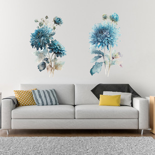 New AD5053 watercolor blue flower branches and leaves stickers bedroom living room wall decoration wall stickers self-adhesive
