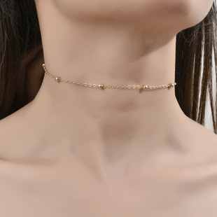 European and American cross-border popular jewelry simple fashion round bead chain Women's necklace fashionable all-match single layer clavicle chain