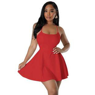 FE295 special price does not return does not change European and American women's fashion sexy temperament waist sling solid color dress