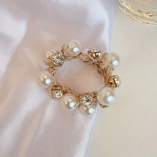 All-match Pearl Hair Ring Women's Internet Celebrity Tie Ball Head New High Elastic Rubber Tendon Head Rope Light Luxury Paytail Hair Rope Headwear