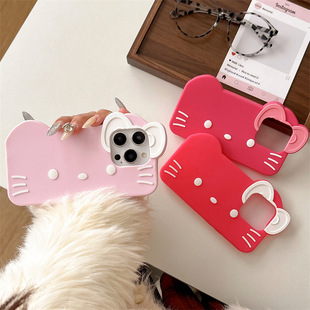 Cartoon three-dimensional big face KT cat iPhone14/13 for Apple 16/15PROMAX mobile phone case anti-fall all-inclusive
