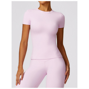 Micro Cool Knitted Spring T-shirt Quick-drying Yoga Suit Short-sleeved Fitness Top Blouse Outdoor Running Short-sleeved Women