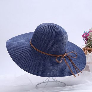 Hat Women's Summer Big Brim Seaside Beach Sunscreen Straw Hat Bow Korean-style All-match Sunshade Hat for Travel and Holiday
