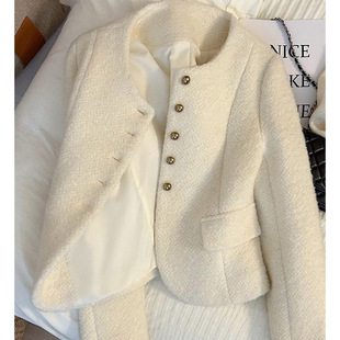 creamy-white French Style Western Style All-match Top Chanel Style Short Coat Women's Autumn and Winter New Style Small Top
