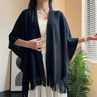 Korean-style Shawl Cardigan Women's Cloak Cyber Popular All-match Color Thin Hollow Tassel Air Conditioning External Knitted Office