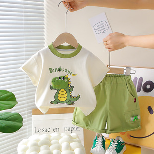 Boys' Summer Clothes suit 2025 New Summer Children's Baby Cartoon Short-sleeved Two-piece Fashionable Clothes
