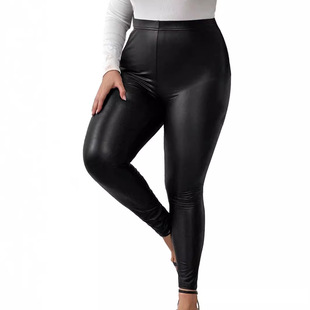 Europe and the United States cross-border women's large size PU leather trousers tight hip elastic 2024 spring and autumn new foreign trade Amazon