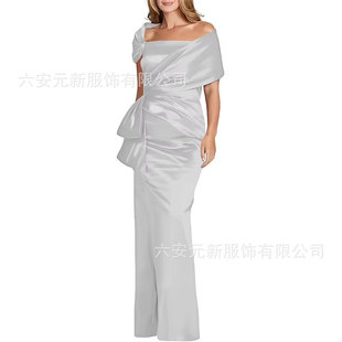 European and American Foreign Trade Amazon AliExpress New navy blue Fishtail Satin Ball Dress Wedding Mother Dress
