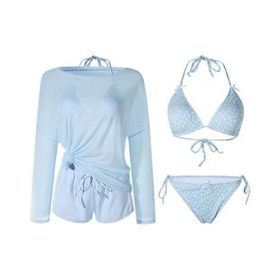 Blue Floral Sweet Pure Desire Style Holiday Bikini Swimsuit Island Holiday Beach Sun Protection Blouse Sexy New