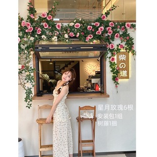 Trendy Flower Wall Waterfall Flower Wall Artificial Flowers Faux Rose Air Conditioning Pipe Decoration Flower Vine Cover for Door Headboard