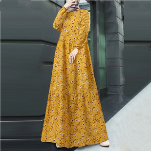 Новое трансграничное платье AliExpress с круглым вырезом многослойное богемное Платье с принтом