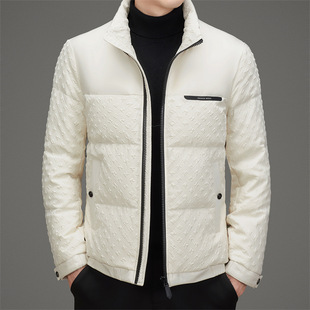 Winter New Style Vertical Collar Down Jacket Men's Short 2024 Stitching All-match Fashionable Casual Thickened Warm White Duck Down Jacket