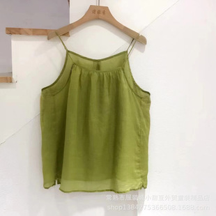 Summer New Product Literary Classy Fine Ramie Camisole Women's Pure Color Short Style with Loose Retro Bottoming Shirt