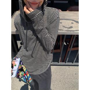 2024 New Spring and Autumn Hooded Short Laid-back Style Loose Long-sleeved T-shirt Pullover Early Autumn Thin Sweatshirt for Women