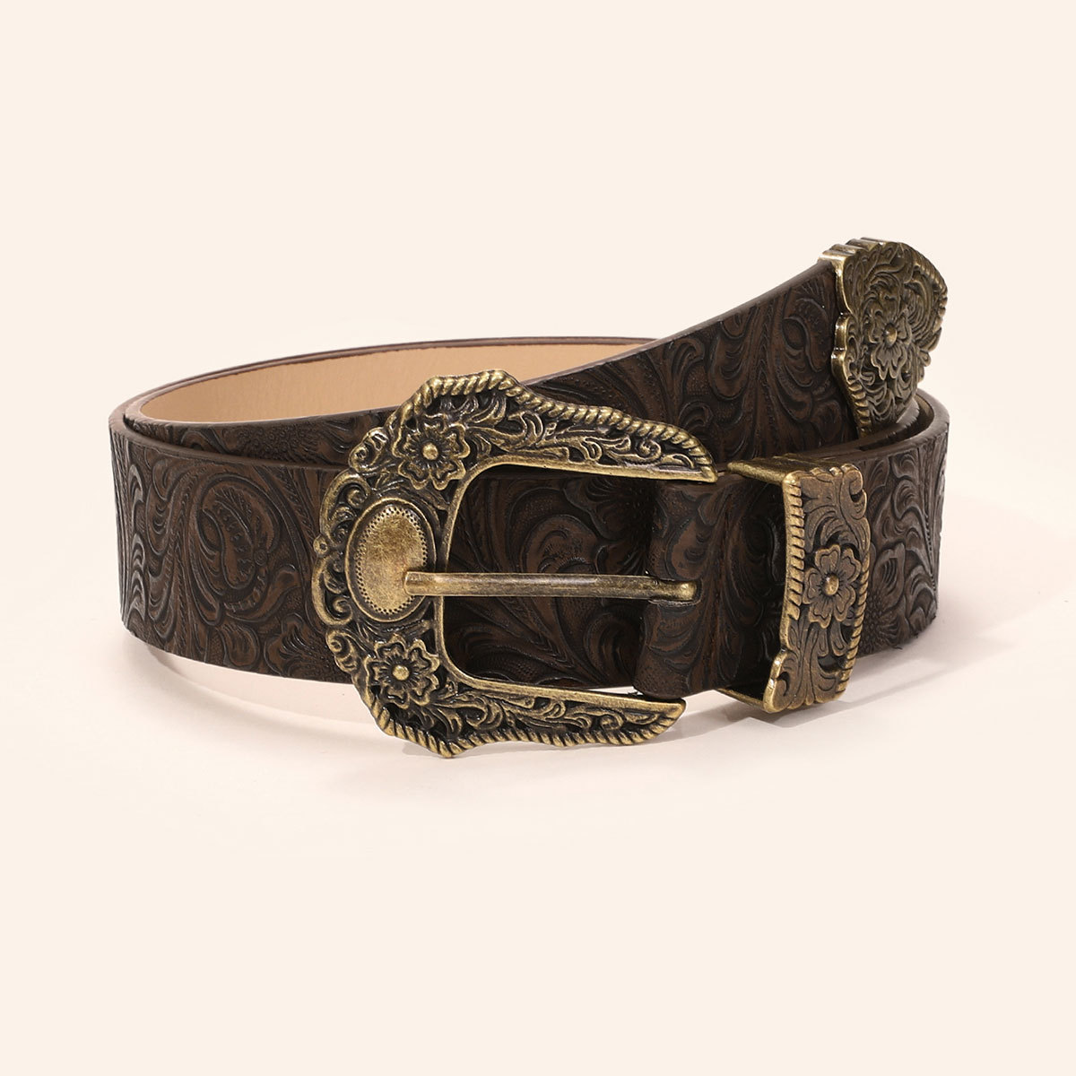 European and American Style Hot Girl Daily Palace Style Texture Niche Pin Buckle Wide Belt Printed Pattern Wide Belt Unisex