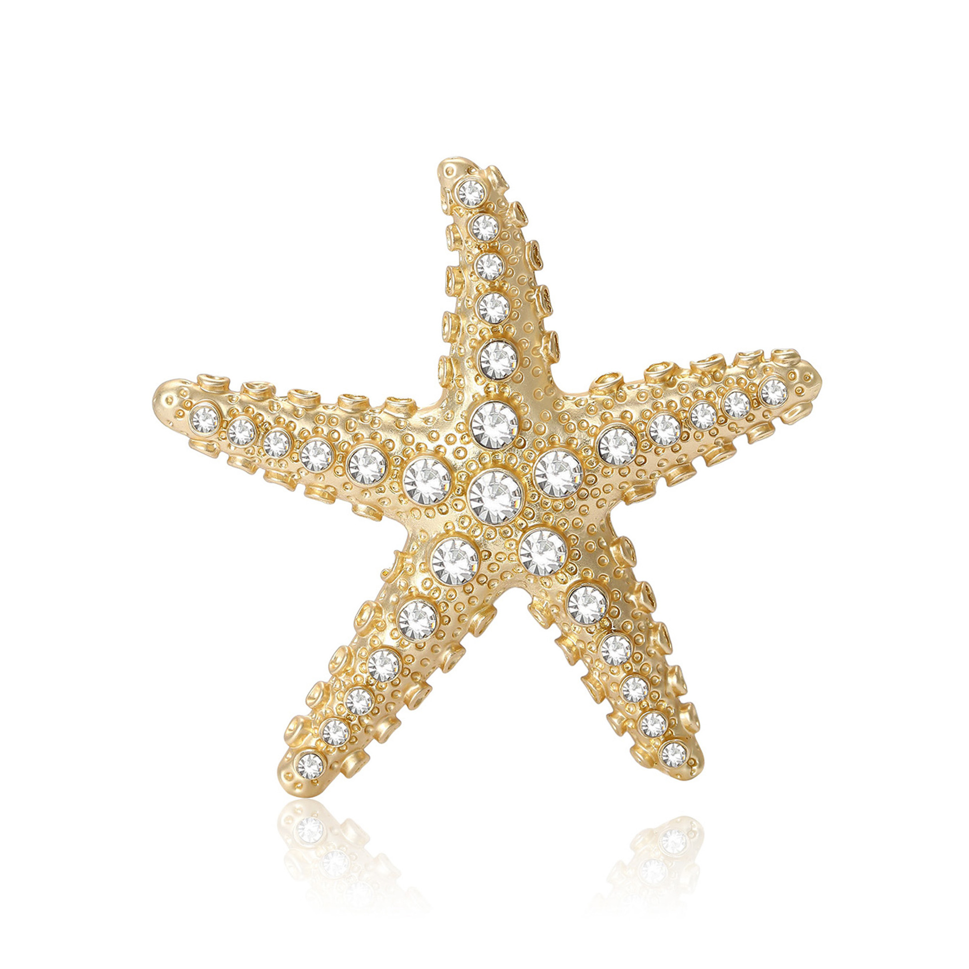 New Seaside Vacation Style Rhinestone Matte Gold Starfish Brooch, High-End Elegant and Fashionable Design Corsage Brooch