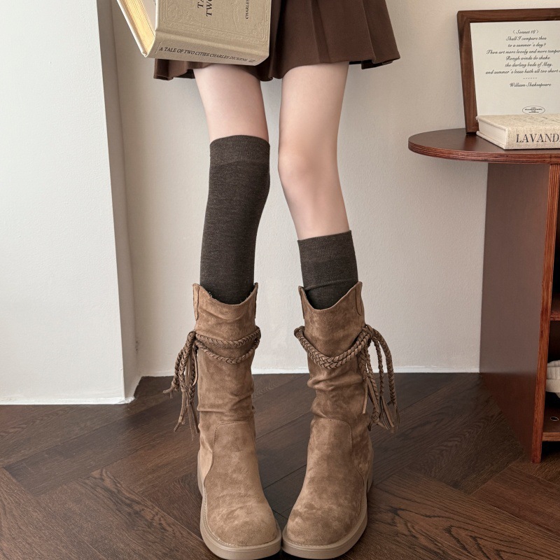 "Soft and Gentle Outfit" Over-The-Knee Wool Socks, Vintage Melard Style Slouch Socks for Women, Autumn and Winter Warm Lazy Calf Socks