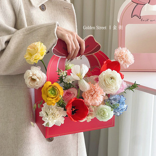 Hand gift bag handbag window gilded bow portable flower shop wholesale hand gift bag handbag