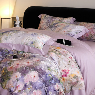 American flowers 60 imported LF Lanjing Tencel four-piece set cool ice silk slippery naked sleeping quilt cover cross-border bed