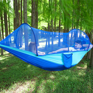 Cross-Border New Automatic Quick-Open Parachute Cloth Nylon Hammock Outdoor Camping Mosquito Net Hammock with Net Quick-Open Anti-Mosquito