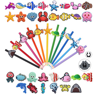 Underwater World Series PVC Soft Rubber Pen Clip Decorative Accessories Ballpoint Pen Color Lead Universal Creative Personal Pen Clip