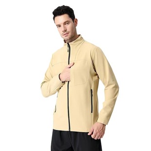 Autumn and Winter European and American Men's Outdoor Mountaineering Waterproof Sports Jacket Cardigan Stand Collar Jacket Solid Color Running Fitness Clothes