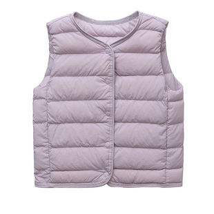 Children's Wearing Down Vest Crewneck Ultra Light Warm Inner Container Winter Base 90 White Duck Down for Boys and Girls