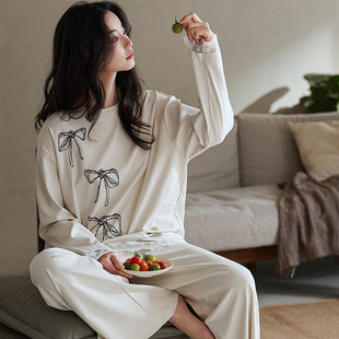 Pajamas Women's Spring Clothing Modale Cotton Long Sleeve Fashionable Sweet Bow Outer Wearing Home Clothes Spring and Autumn suit