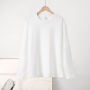 Japanese Style Pure Cotton Long-sleeved T-shirt Women's White Inner Base Shirt Round Neck Solid Color Ins Loose Top Autumn New Style Women