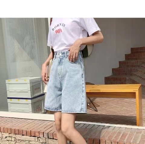 여성용 하이웨이스트 데님 반바지 여름 루즈핏 2025년 신상 A라인 스트레이트 와이드 레그 5부 바지 얇은 슬림핏 중간 길이 바지