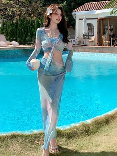 2025 Light-Colored Four-Piece Set of Beautiful, Sexy and High-End Swimsuits for Women, Long Skirts, Split Vacation Bikinis