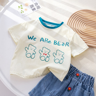 Children's Clothing Girls' Summer New Red Love Cotton Short-sleeved T-shirt for Baby Girls Western Style Round Neck Outer Wear Base Shirt