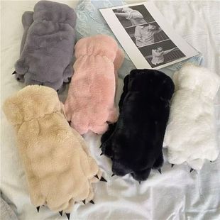 Internet-famous cat's claw bear's paw gloves for men and women students Korean winter plush thickened full-finger cute plush windproof warm