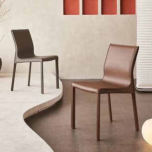 Italian Normcore Dining Chair Home Saddle Leather Dining Table Chair High-end Dining Backrest Stool Hotel Restaurant Chair