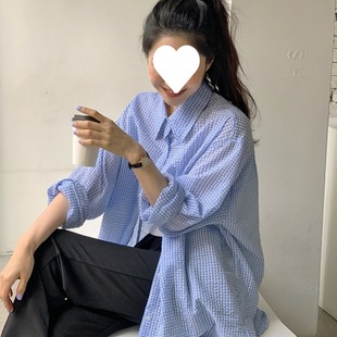 chic Lazy Gentle Girl Korean Niche Early Autumn Bubble Cotton Textured Plaid Mid-length Sun Protection Clothing