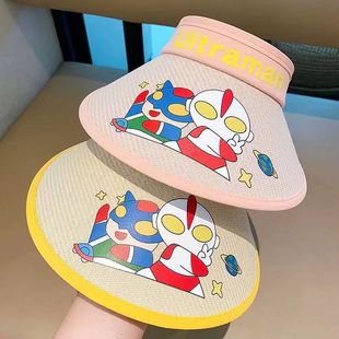 Summer New Cartoon Children's Hat Ultraman Straw Vacant Top Sun Hat Adjustable Boys' Sun Hat Cross Border