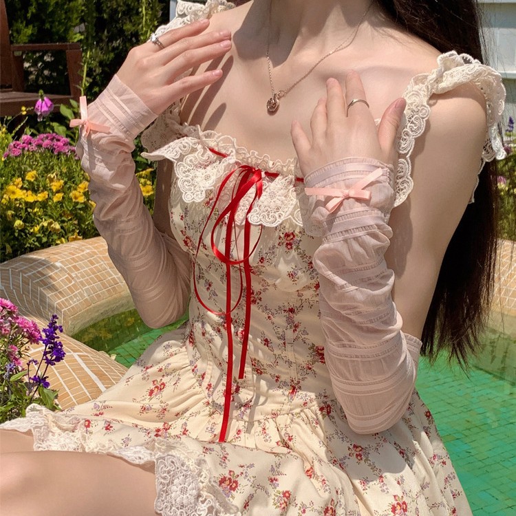 Ins Ballet Style Ice Silk Bow Socks Spring and Summer Thin Stockings Korean Style Pile Socks Women's Mesh Breathable Sleeves