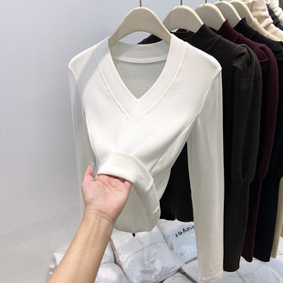 4630# official mousse cashmere 280g long sleeve t-shirt women's spring autumn and winter fleece-lined double-sided velvet bottoming shirt