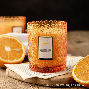 In stock embossed lace glass candle Cup fragrance sunflower glass candlestick container fragrance empty bottle